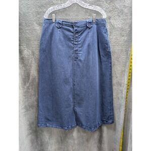 Orvis Denim Skirt Women's 16 Button Front‎ ALine Classic Modest Cottagecore